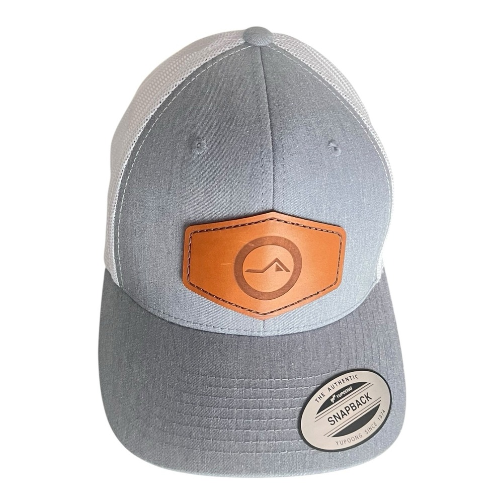 New Yupoong Trucker Hat Cap Leather Patch Snapback Adjustable Gray